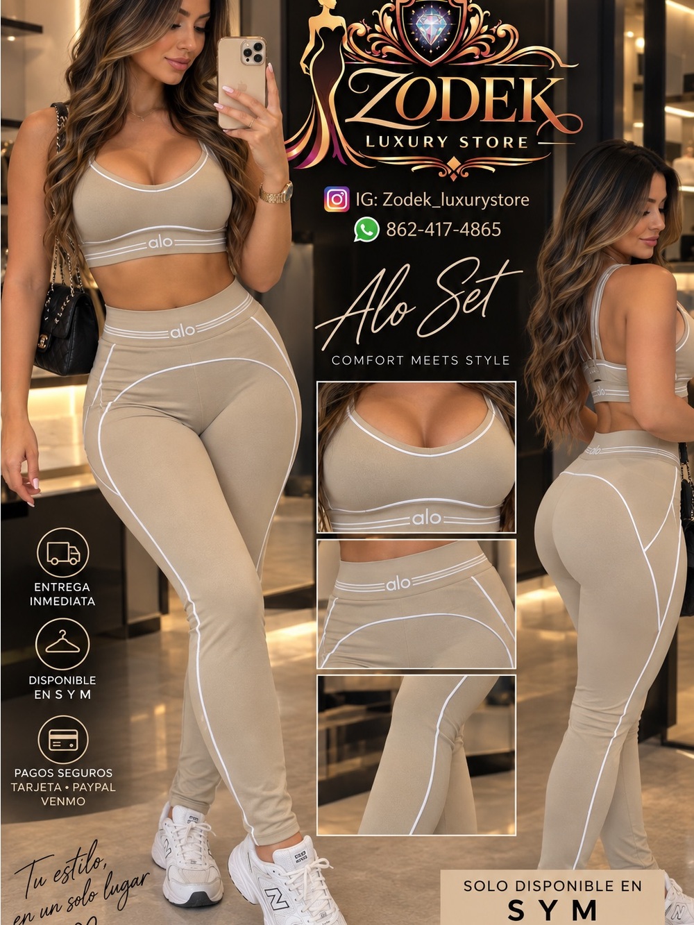 ALO Yoga khaki Seam-Trim Leggings & Matching Sports Bra Set